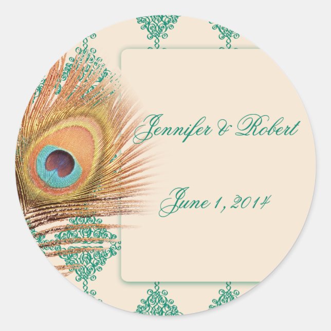 Adesivo Peacock Feather no Teal Marroquino Envelope Selo (Frente)