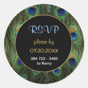 Adesivo Peacock Feather RSVP Wedding Seal - Personalizar