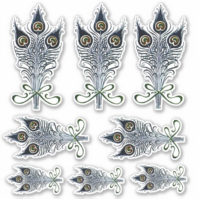 Adesivo Peacock Feather Vintage Art Nouveau Design (Frente)