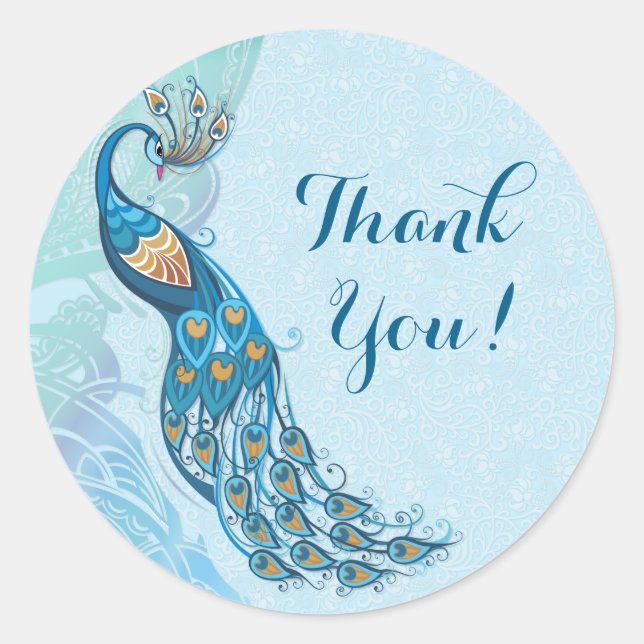 Adesivo Peacock Lace Elegance Obrigado Vinhetas De Casamen (Frente)