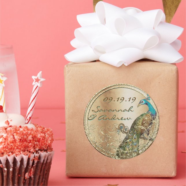 Adesivo Peacock Love Bird Dourado Weding Seal (Festa)