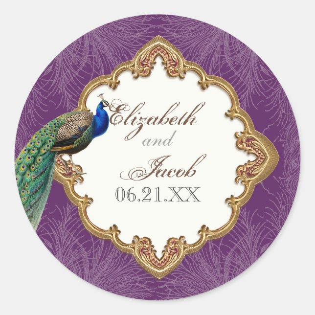Adesivo Peacock & Swirls - Sticker ou Selo de Casamento (Frente)