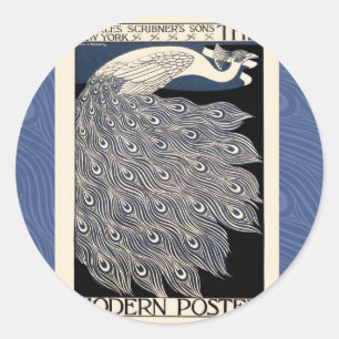 Adesivo Peacock Vintage Blue Art Nouveau Art
