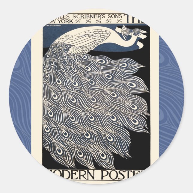 Adesivo Peacock Vintage Blue Art Nouveau Art (Frente)