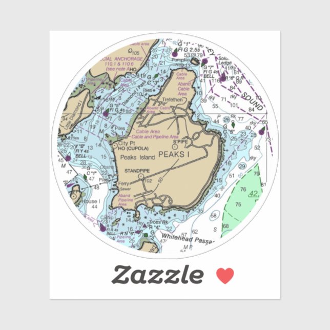 Adesivo Peaks Island ME Nautical Chart (Folha)