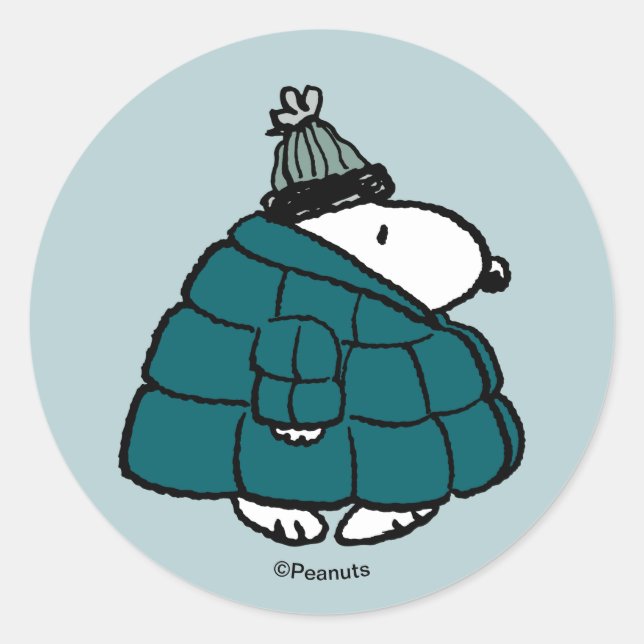 Adesivo Peanuts | Snoopy Casaco Puffer de Inverno Clássico (Frente)