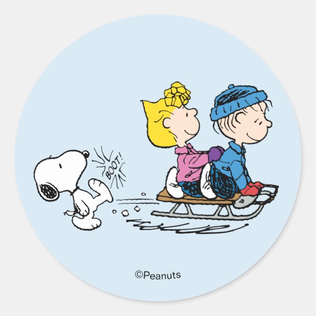 Adesivo Peanuts | Snoopy, Sally & Linus Sled Riding (Frente)