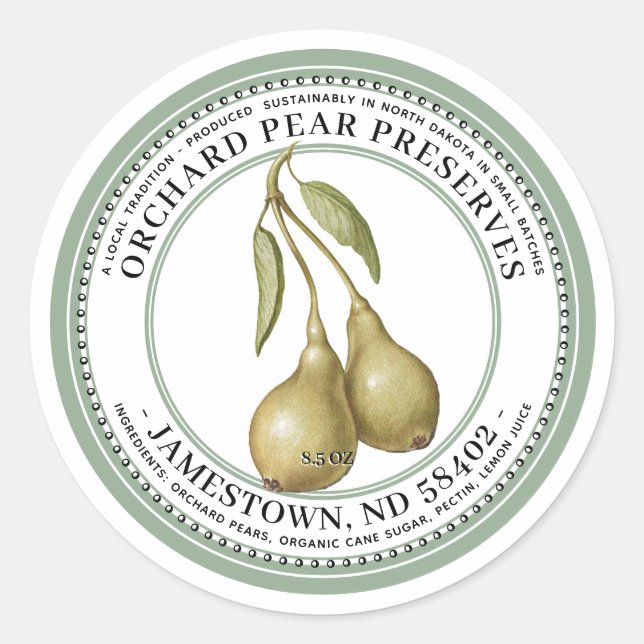 Adesivo Pear Preserva Rótulo Jam Jelly 1930 Verde (Frente)