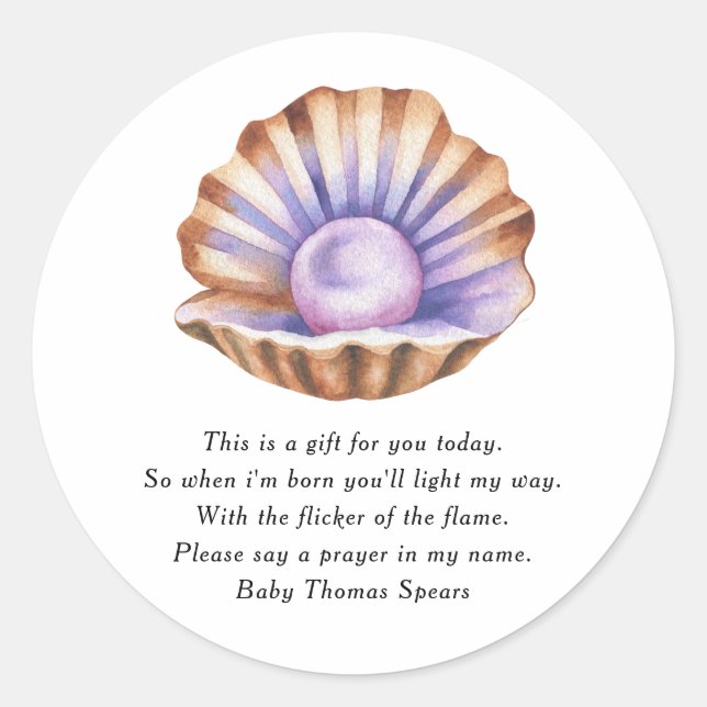 Adesivo Pearl Baby Shower - Prayer Candle Label (Frente)