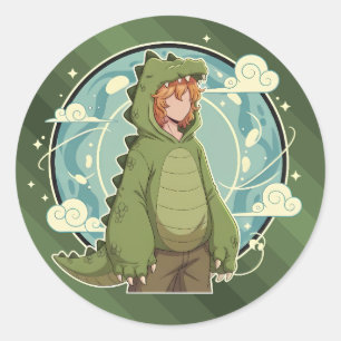 Adesivo Peça de Arte de Menino Fantasia Dinossauro Fofo