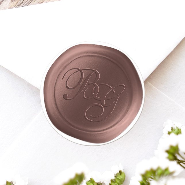 Adesivo Pecan Castanho Monograma Duplo Vinhetas De Cera (Achieve the elegance of a wax seal without the hassle or mess with these faux wax flat stickers)