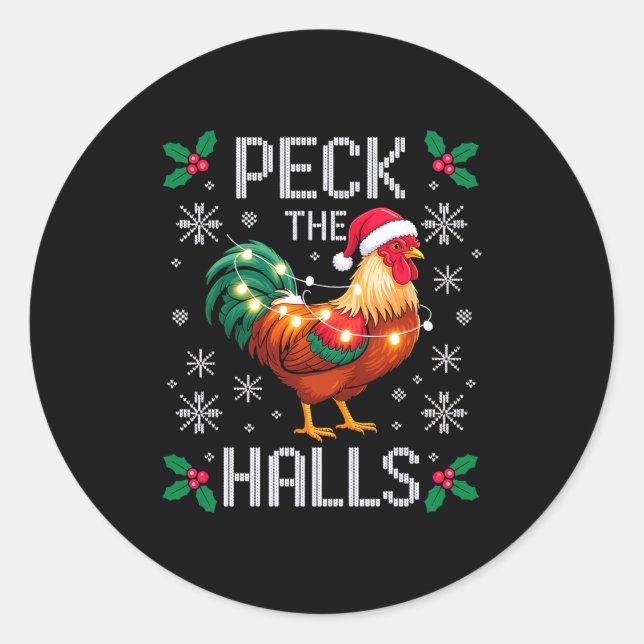 Adesivo Peck The Halls Chicken Christmas Lights Snowflakes (Frente)