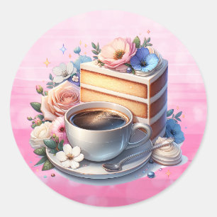 Adesivo Pedaço de bolo, taça de café e flores