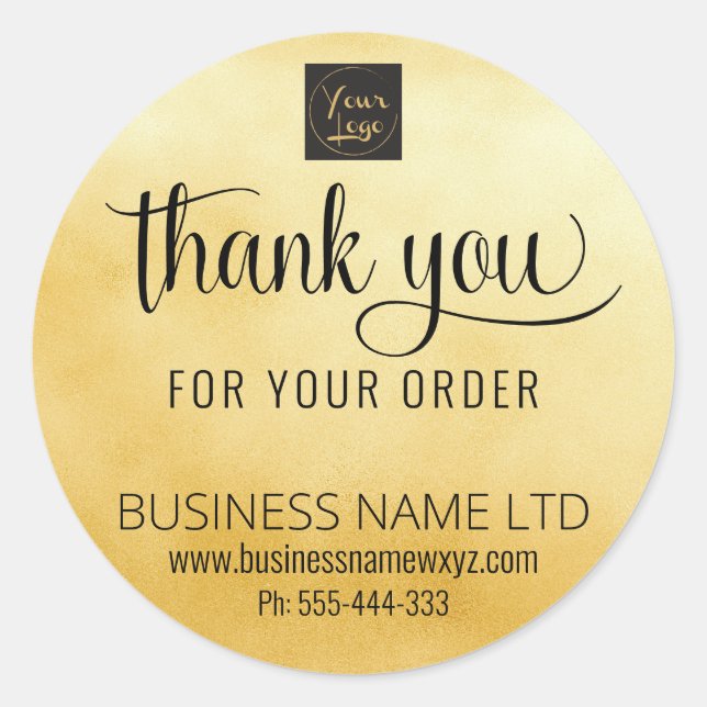 Adesivo Pedido Obrigado Dourado Preto Adicionar Seu Logoti (Frente)