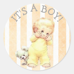 Adesivo Peek a Boo Vintage Baby Boy Yellow Chá de fraldas