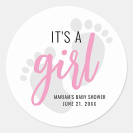 Adesivo Pegadas cor-de-rosa bonitas É um Chá de fraldas