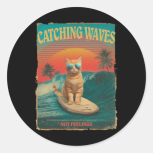 Adesivo Pegando Ondas Não Sentimentos Funny Surfing Cat Re