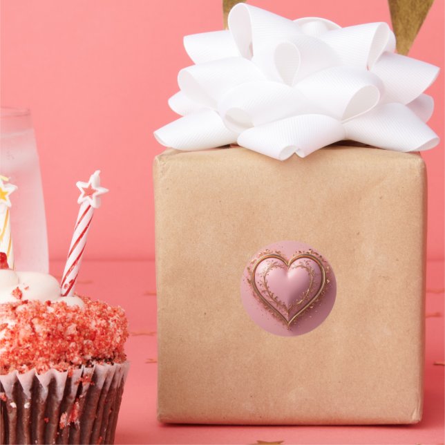 Adesivo Pegatina corazón rosa con detalles dorados estétic (Festa)