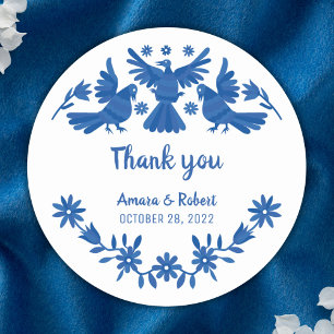 ADESIVO PEGATINA REDONDA AZUL OTOMI MEXICAN GRACIAS