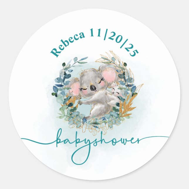 Adesivo Pegatina redonda Baby Shower "Baby Koala" (Frente)