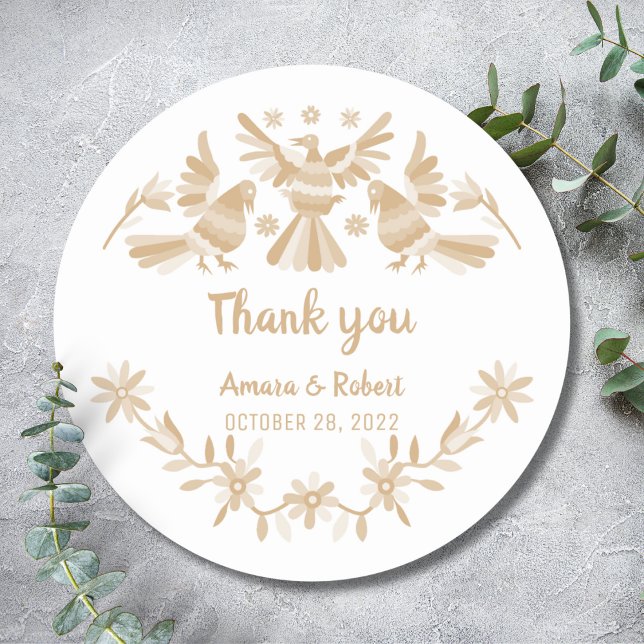 ADESIVO PEGATINA REDONDA BEIGE OTOMI MEXICAN GRACIAS (Criador carregado)