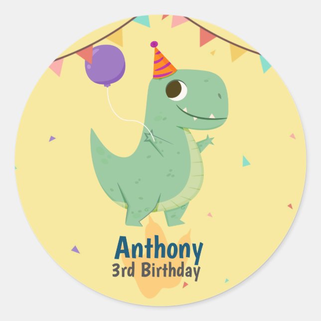 Adesivo Pegatina Redonda  Dinosaur birthday sticker (Frente)