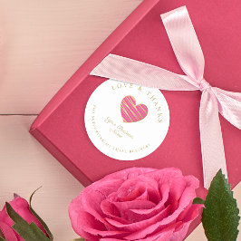 Adesivo Pegatina Redonda Hot Pink Heart Love & Obrigados S