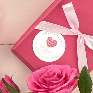 Adesivo Pegatina Redonda Hot Pink Heart Love & Obrigados S