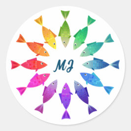 Adesivo Peixe-arco-íris no oceano com um padrão colorido b