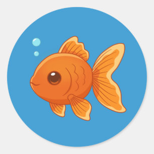 Adesivo Peixe Dourado de Desenho Animado Fofo em Azul