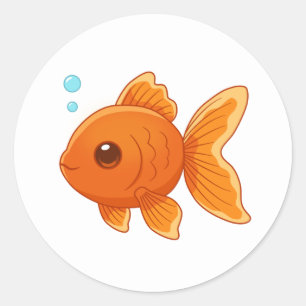 Adesivo Peixe Dourado de Desenho Animado Fofo em Branco