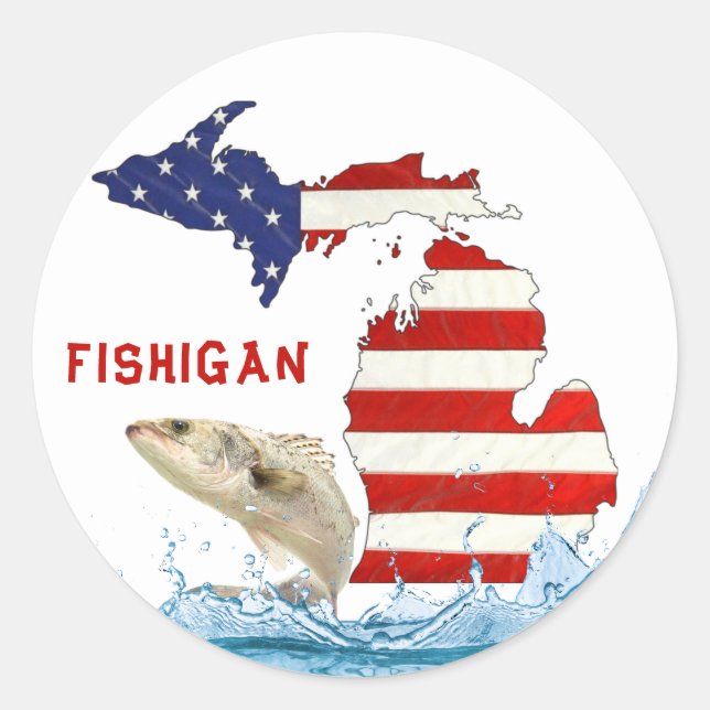 Adesivo Peixe grande em água com bandeira de Michigan (Frente)