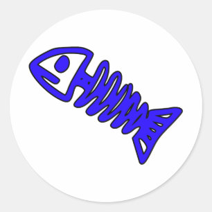 Adesivo Peixe morto Ossos do crânio Fóssil Azul