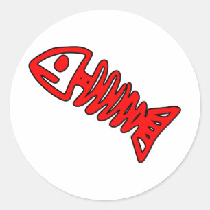 Adesivo Peixe morto Ossos do crânio Fóssil Vermelho