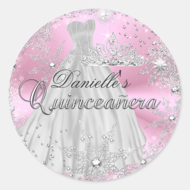 Adesivo Peixe-Neve Rosa Floco de Neve Quinceanera Sticker (Frente)