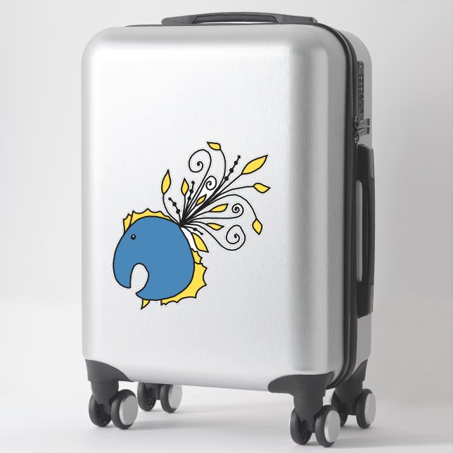 Adesivo Peixe pavão azul e amarelo (Mala)