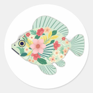 Adesivo Peixe-Puffer Art Deco com Padrões Florais Tropicai