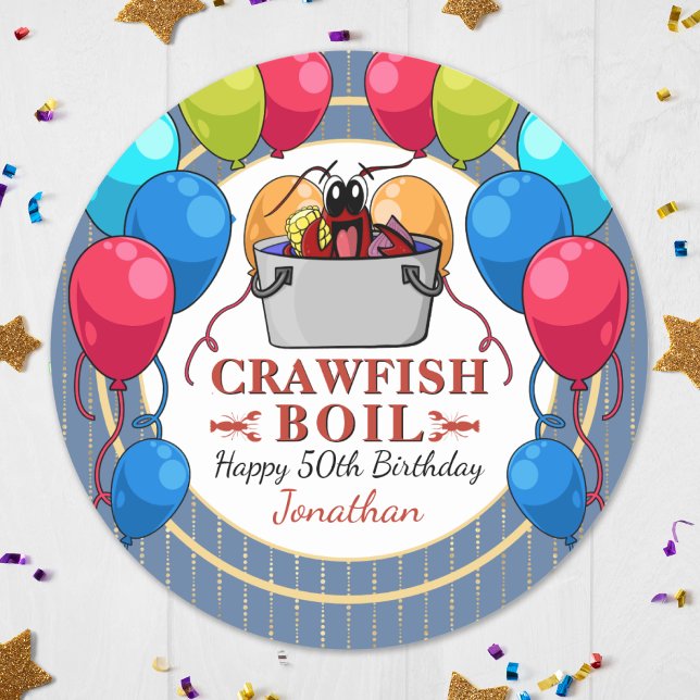 Adesivo Peixe-Rastreio Festa de Artesanato (Crawfish Boil Birthday Seafood Party Classic Round Sticker Perfect for a birthday of any age!)