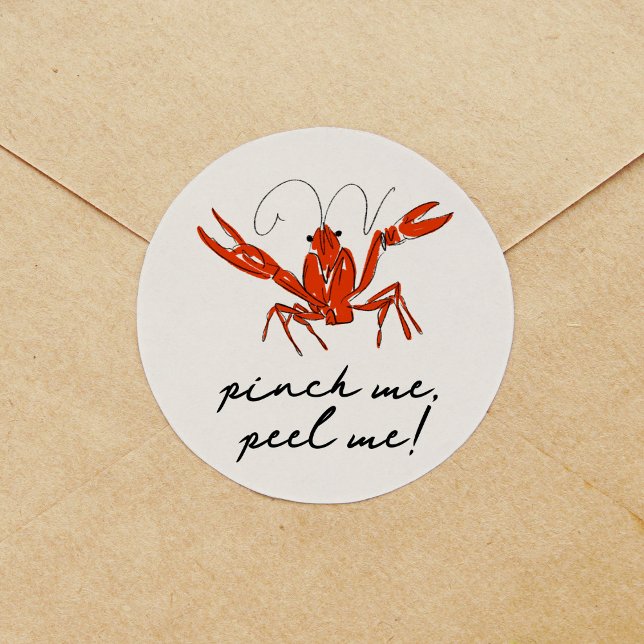 Adesivo Peixe-Rastreio Vermelho Prende-me a Desempunhar-me (Red crawfish Pinch Me, Peel Me! sticker.)