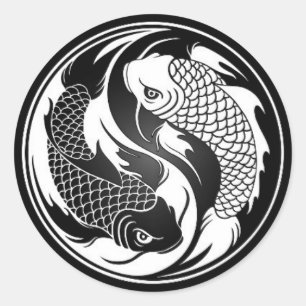 Adesivo Peixes brancos e pretos de Yin Yang Koi