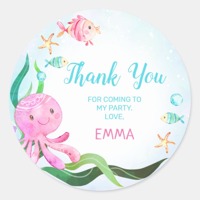 Adesivo Peixes De Octopus Sob O Vinheta De Aniversário Do  (Frente)