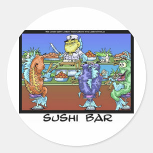 Adesivo Peixes Encontram Mercados KA Sushi Bar Engraçados 