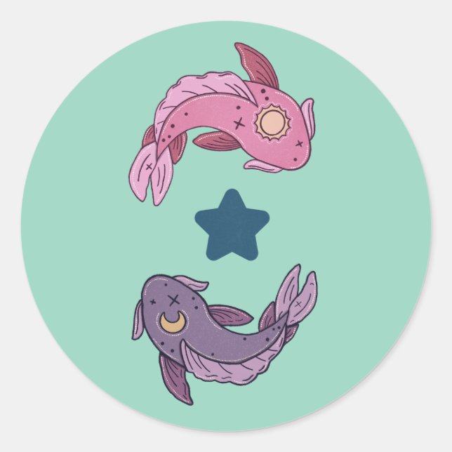 Adesivo Peixes Koi Sol e Lua | Arte Celestial de Peixes (Frente)