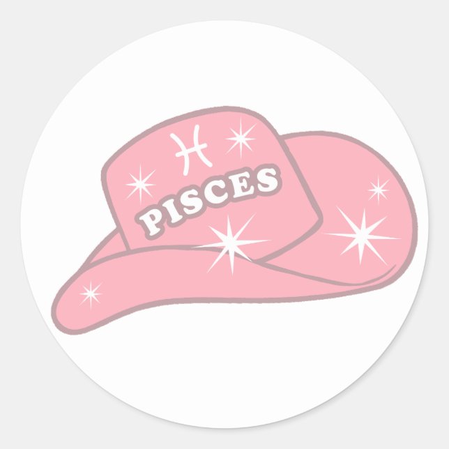 Adesivo Peixes modernos Zodiac Pink Cowgirl Hat (Frente)