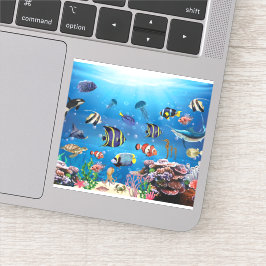 Adesivo Peixes Tropicais nadando no fundo do mar