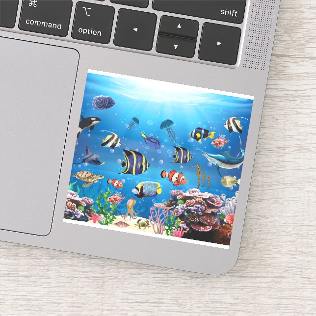 Adesivo Peixes Tropicais nadando no fundo do mar (Detalhe)