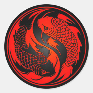 Adesivo Peixes vermelhos e pretos de Yin Yang Koi