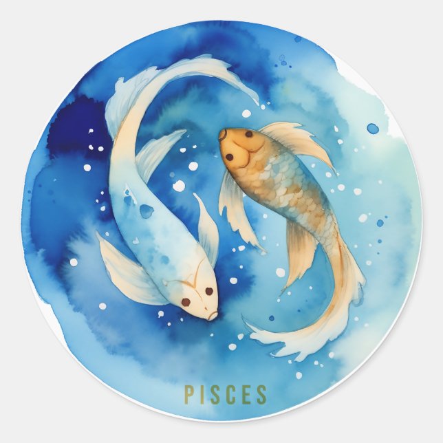 Adesivo Peixes Vinheta Zodiac com Aquarela (Frente)