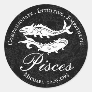 Adesivo Peixes Vintage Astrologia Zodiac Traço Preto Pers