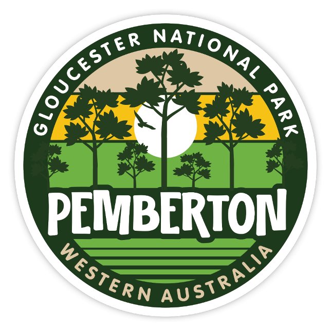 Adesivo Pemberton, Western Austrália Sticker (Pemberton, Gloucester National Park Western Australia Retro Round Sticker)